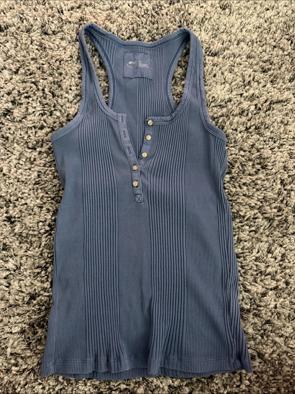 aerie Blue Ribbed Henley Tank One-Piece